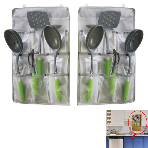 2 PK Over The Door Hanging Pantry Organizer Clear Pockets Storage w/ Metal Hooks