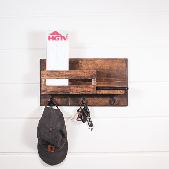 Entryway Organizer, Mail Organizer, Mail holder, Rustic Home Decor, Dog Leash, Key Holder, Mail Holder, Key Hook, Key Rack, Key holder by NativeRange