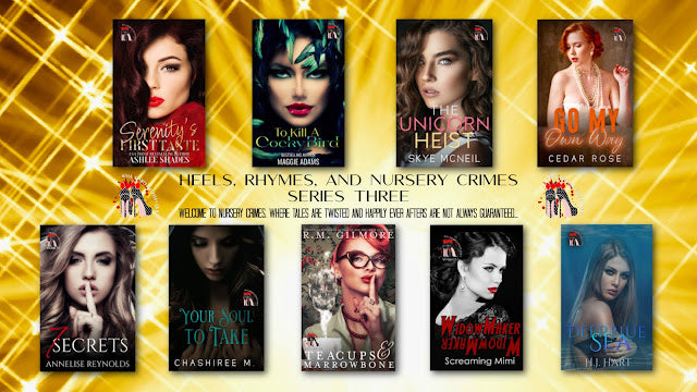 SERIES COVER REVEAL: HEELS, RHYMES, AND NURSERY CRIMES SERIES by 28 amazing authors