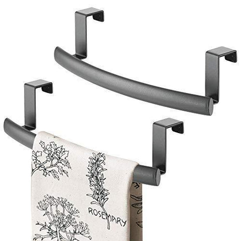 mDesign Modern Metal Kitchen Storage Over Cabinet Curved Towel Bar - Hang on Inside or Outside of Doors, Organize and Hang Hand, Dish, and Tea Towels - 9.7" Wide, 2 Pack - Graphite Gray