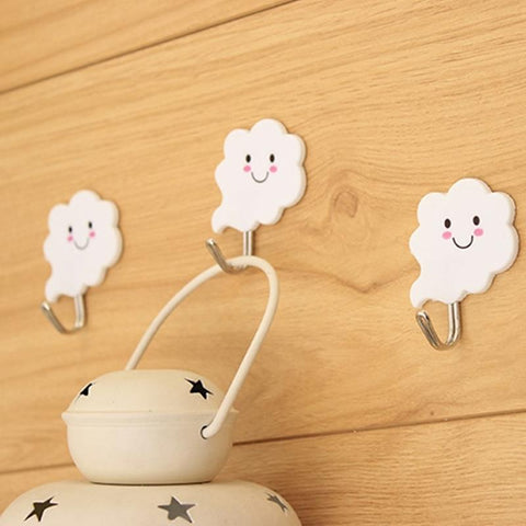 6pcs! Modern Cloud wall hanger paste strip hooks, door white Key wall hooks