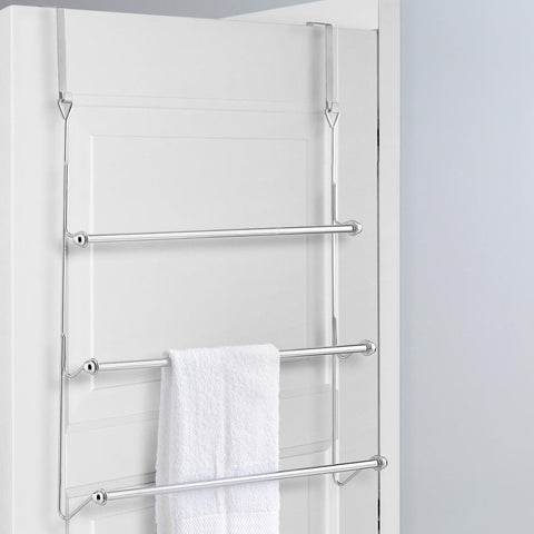 3 Tier Over-the-Door Bathroom Towel Bar Rack with Chrome-Plated Finish